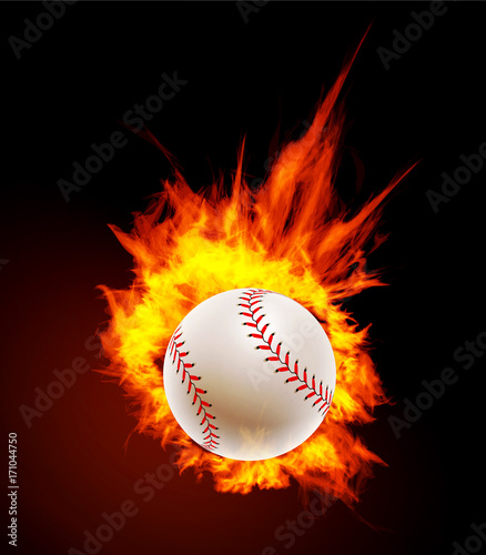 Baseball ball on fire background.