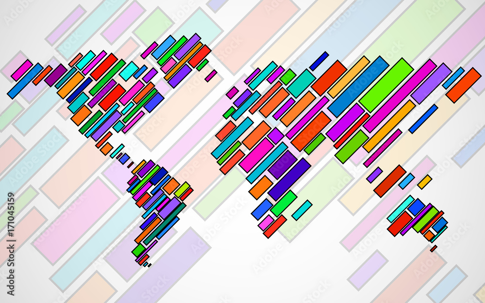 Abstract World map with lines. World stripes map. Vector Abstract World map with lines. World stripes map. Vector