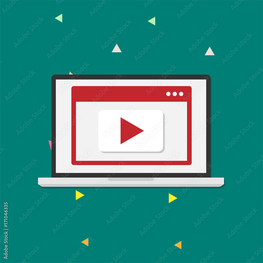 Laptop search website marketing play video vector illustration. Laptop search website marketing play video vector illustration.