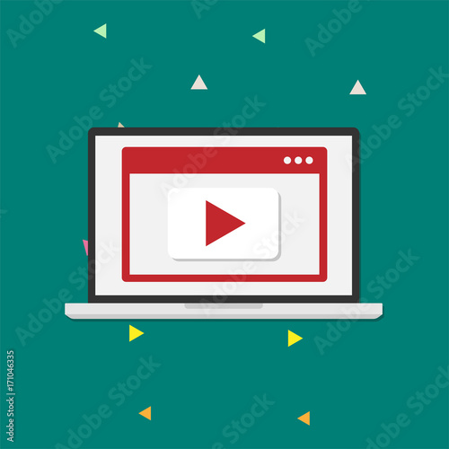 Laptop search website marketing play video vector illustration.