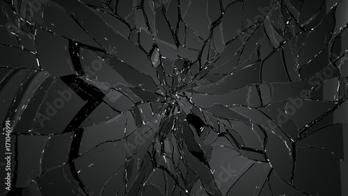 Shattered or demolished glass over black