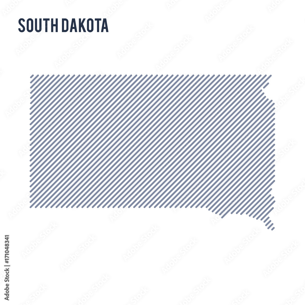 Fototapeta premium Vector abstract hatched map of State of South Dakota with oblique lines isolated on a white background.