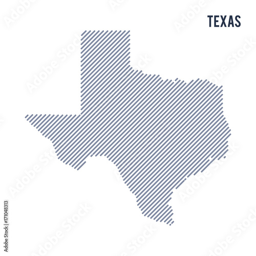 Vector abstract hatched map of State of Texas with oblique lines isolated on a white background.