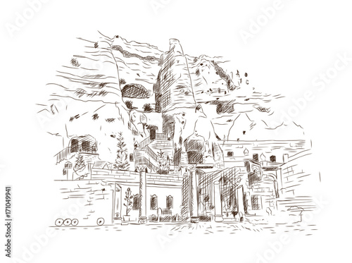 Hand drawn sketch of Cappadocia Turkey in vector illustration.