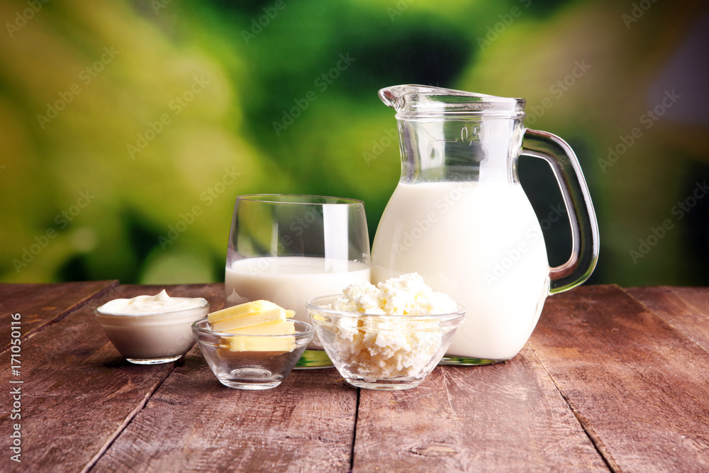 milk products. tasty healthy dairy products on a table milk products. tasty healthy dairy products on a table