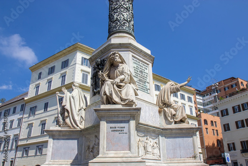 The Column of the Immaculate Conception stands in Piazza Mignanelli in front of the Spanish Embassy in Rome, and steps away from Piazza di Spagna.