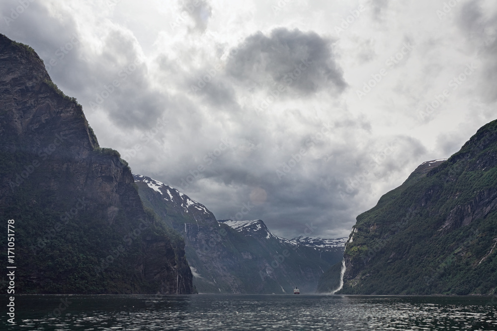 Geiranger at the end of the Sunnylvsfjorden, Norway