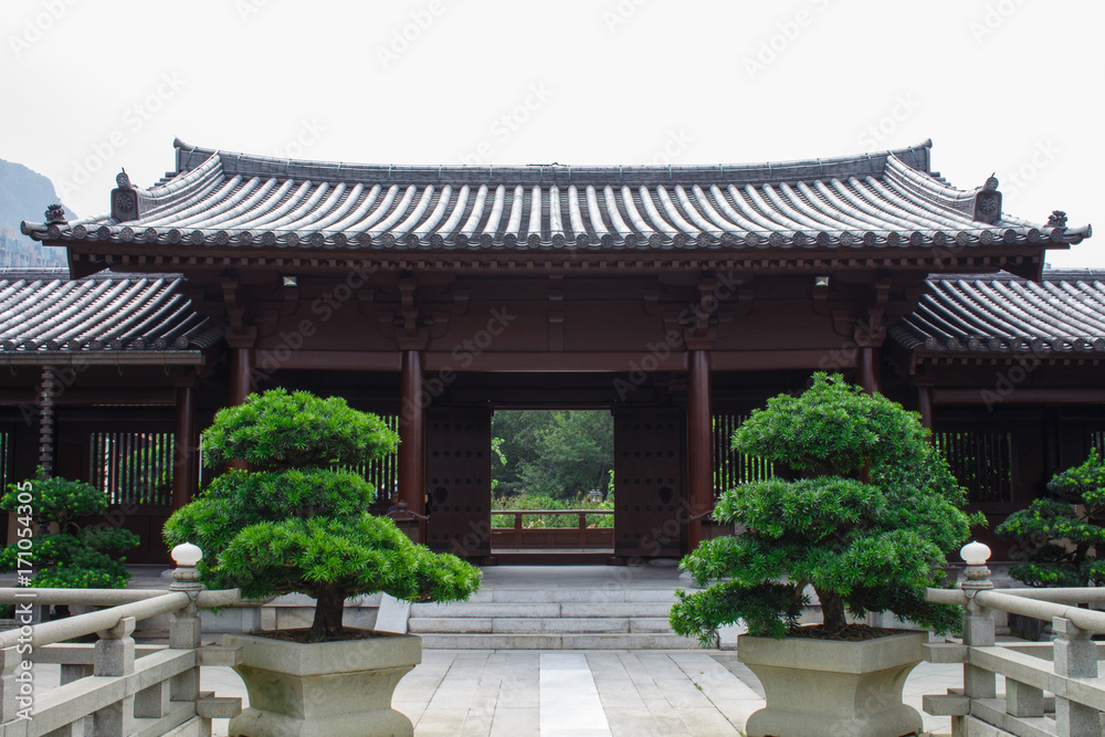 The hall at the beautiful antique temple