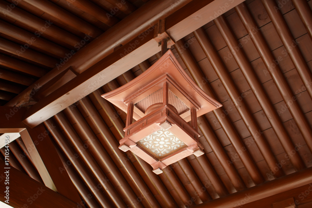 Decorative lamp. Chinese lantern pattern in temple.