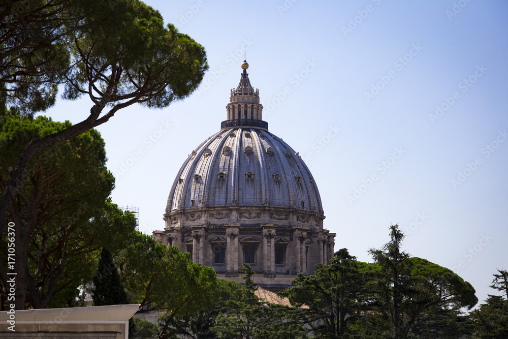 The dome of the Papal Basilica of St. Peter in the Vatican with the famous observation deck