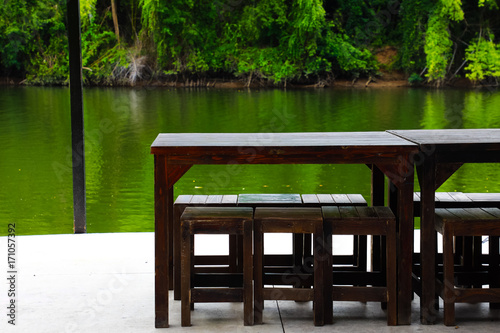 Wood table near the water