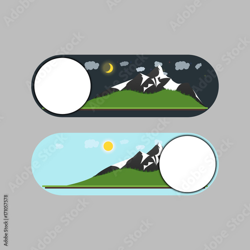 On Off switcher, image of mountains, day and night , Vector illustration , EPS10