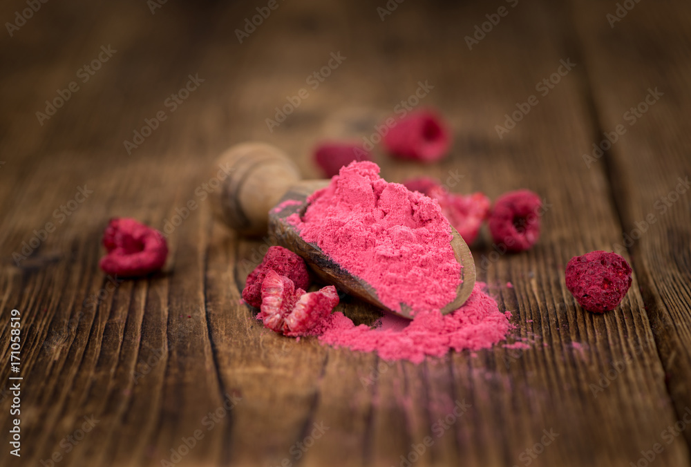 Raspberry powder, selective focus Raspberry powder, selective focus