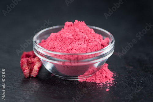 Portion of Raspberry powder on a slate slab