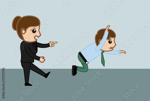 Female Boss kick off fired  Worker