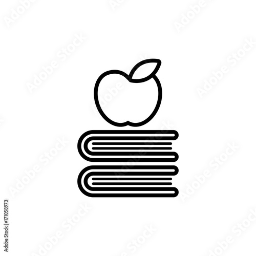apple on the pile of books line black icon