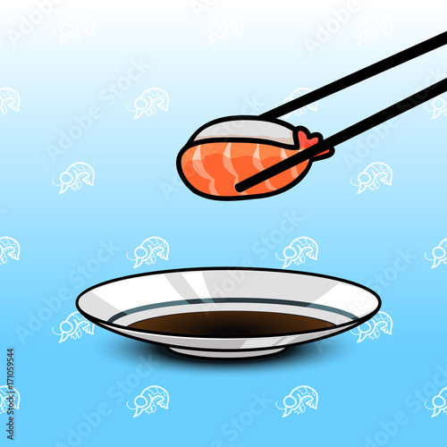 Sushi tasty japanese food, fresh for healthy, vector illustration cartoon style with simple seamless pattern.