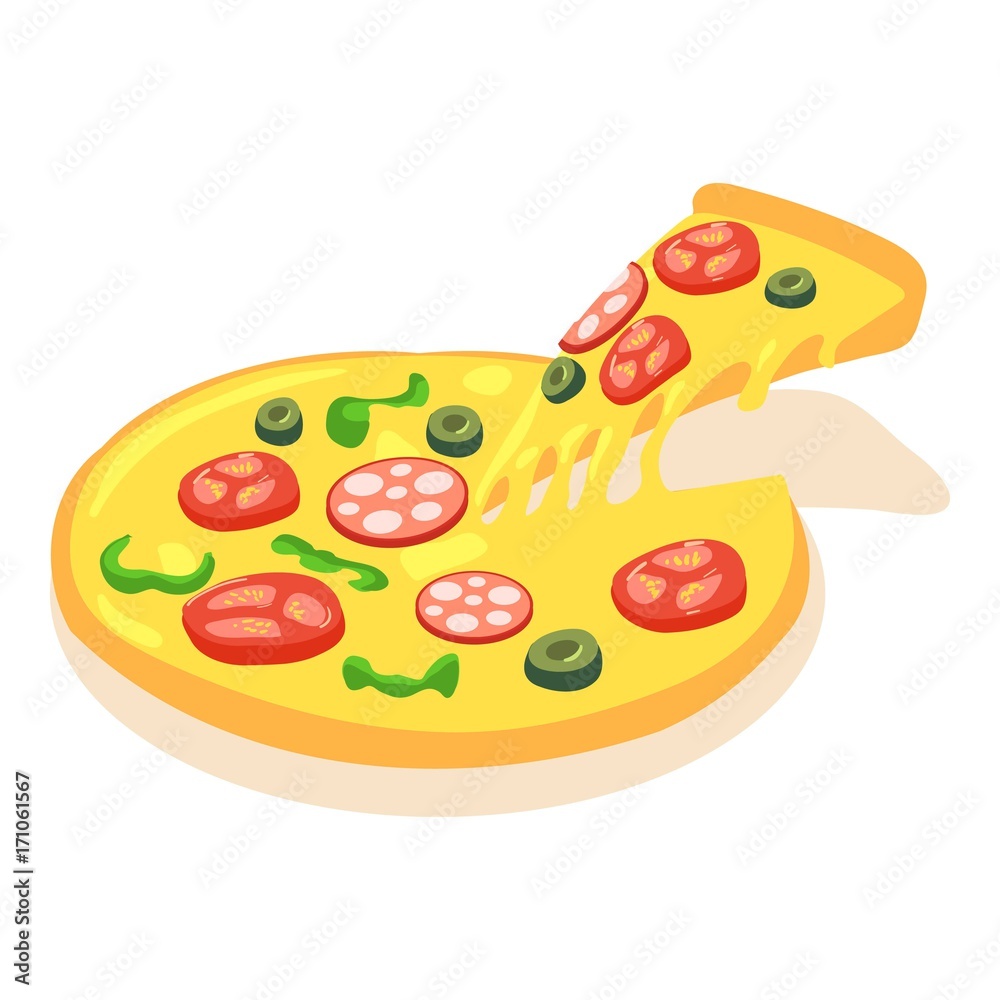 Fototapeta Tomato pizza icon, isometric 3d style