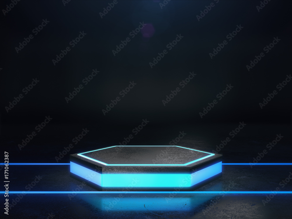 Pedestal for display,Platform for design,Blank product stand with light glow.3D rendering.