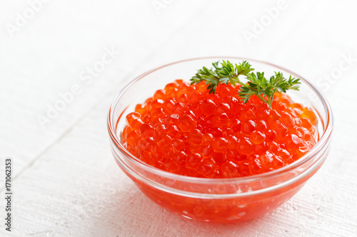 Red caviar in the bowl
