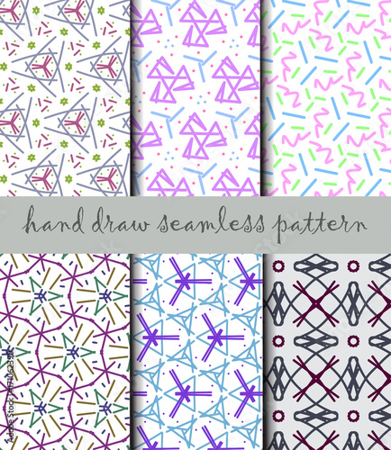Hand draw seamless vector pattern set - kid art style.This patterns all isolated on white background, you can change background color as you want 