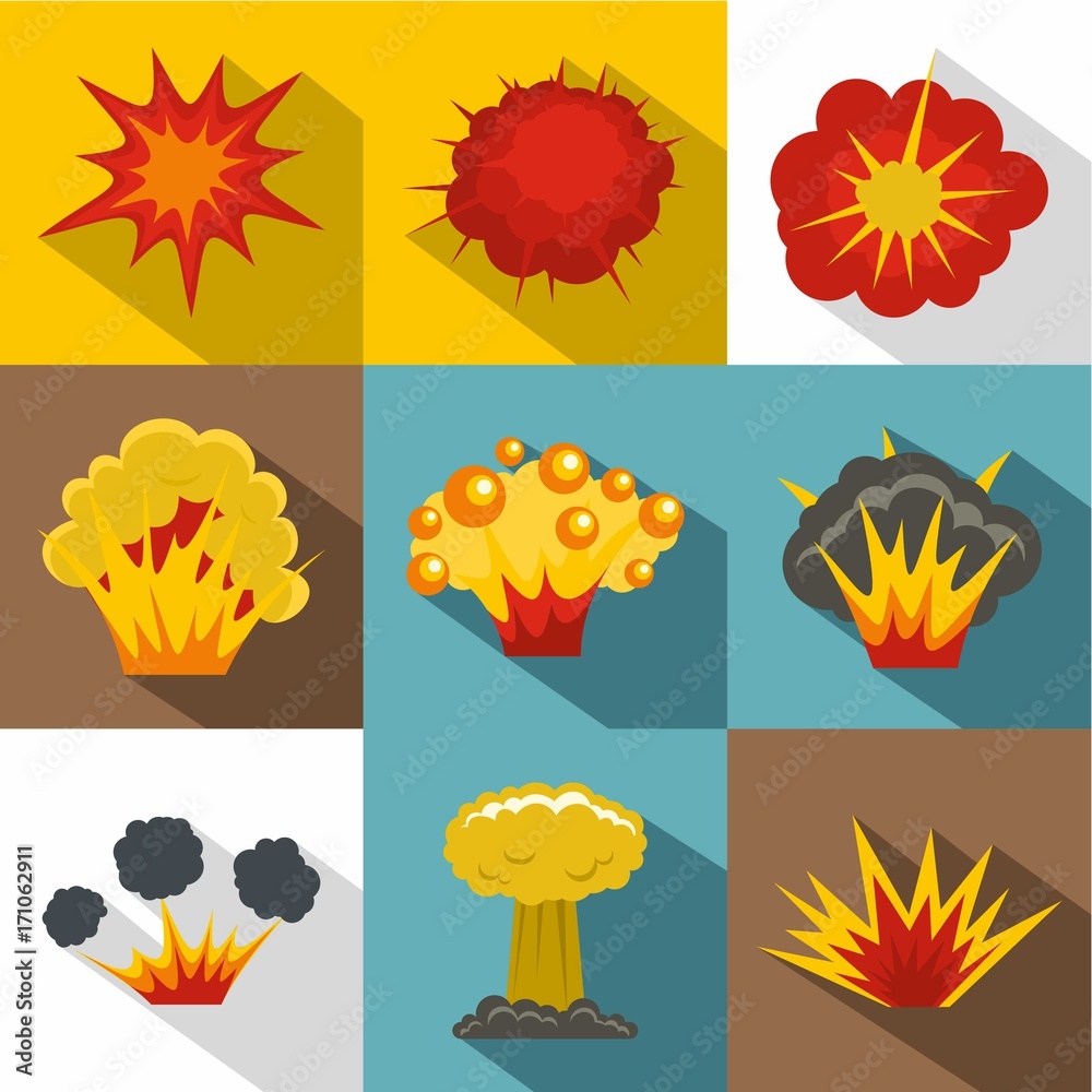 Obraz premium Different explosion icon set, flat style