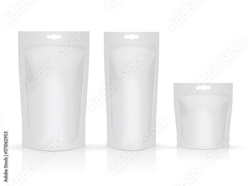 Blank foil food or drink pack package on white background