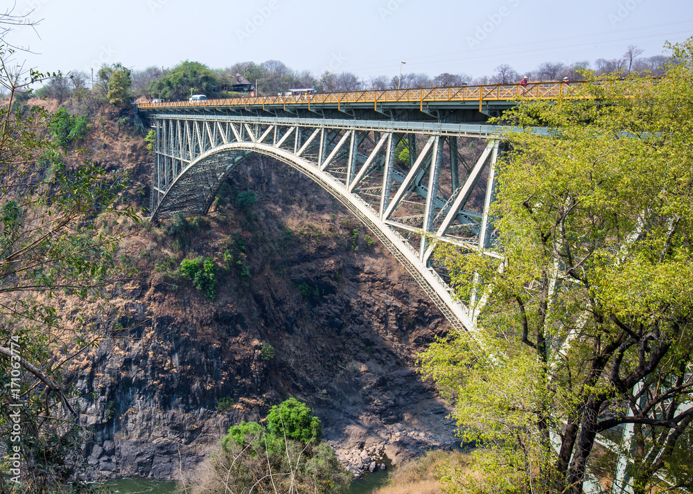 Bridge spanning the Zambezi River in Victoria Falls.  it is the border between zimbabwe and zambia