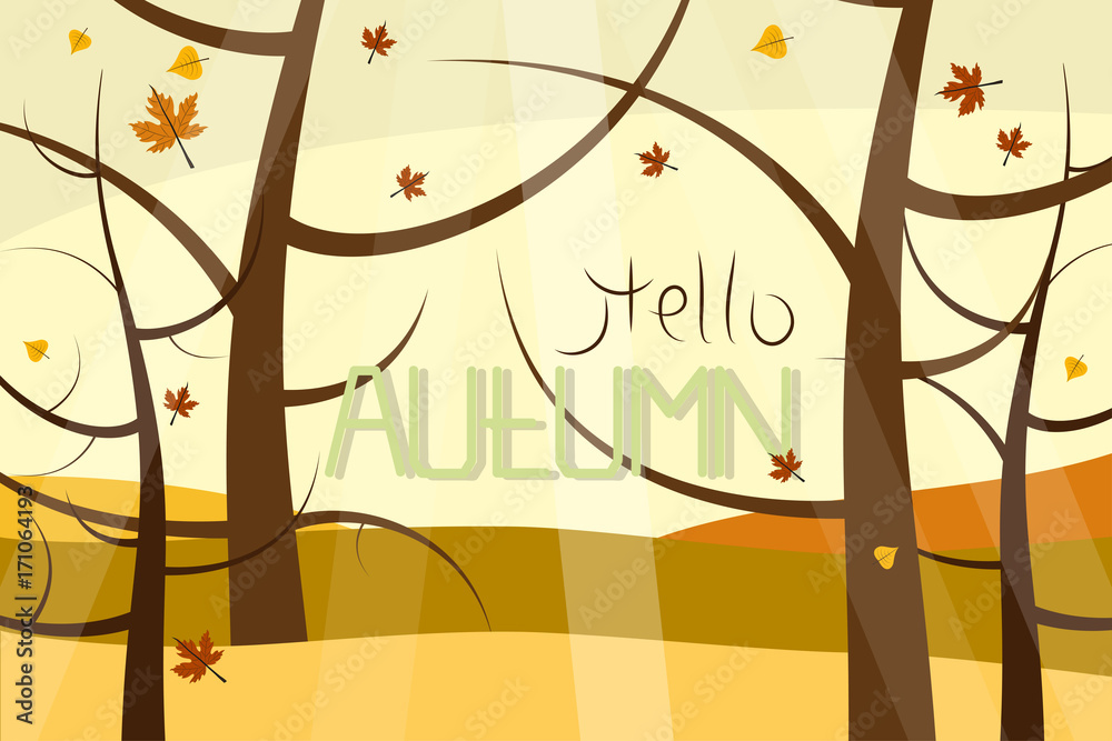 vector illustration of autumn nature and falling leaves