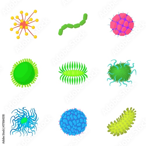 Viral infection icons set, cartoon style
