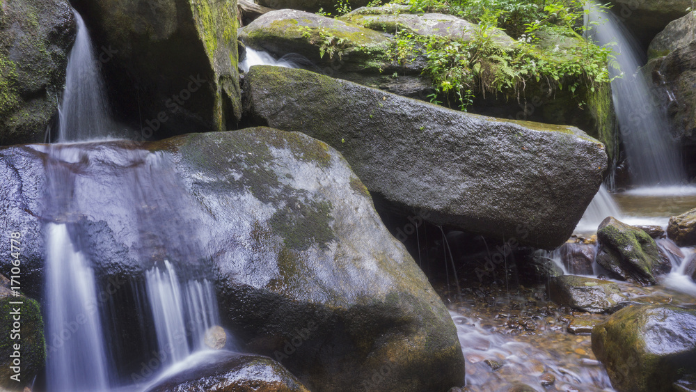 Fototapeta premium Cascading waterfall in the mountains of Western North Carolina.