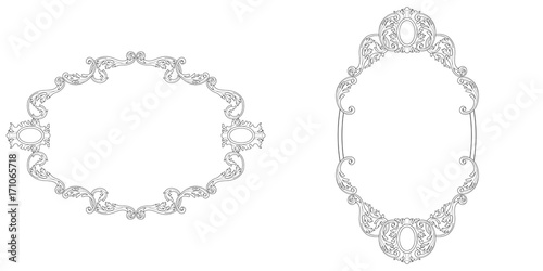 Set of vintage border frame engraving with retro ornament pattern in antique baroque style decorative design. Vector