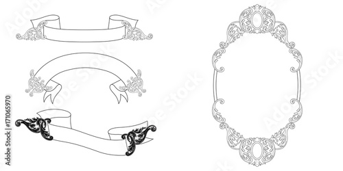 Set of vintage border frame engraving with retro ornament pattern in antique baroque style decorative design. Vector