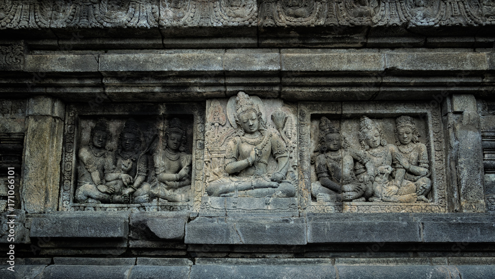 Hindu carvings on the Prambanan temple, UNESCO World Heritage, 
