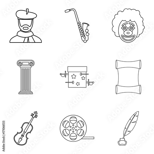 Talent icons set, outline style
