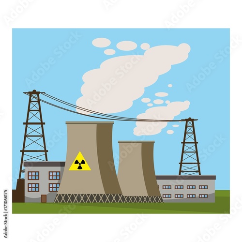 Nuclear power plant icon, cartoon style