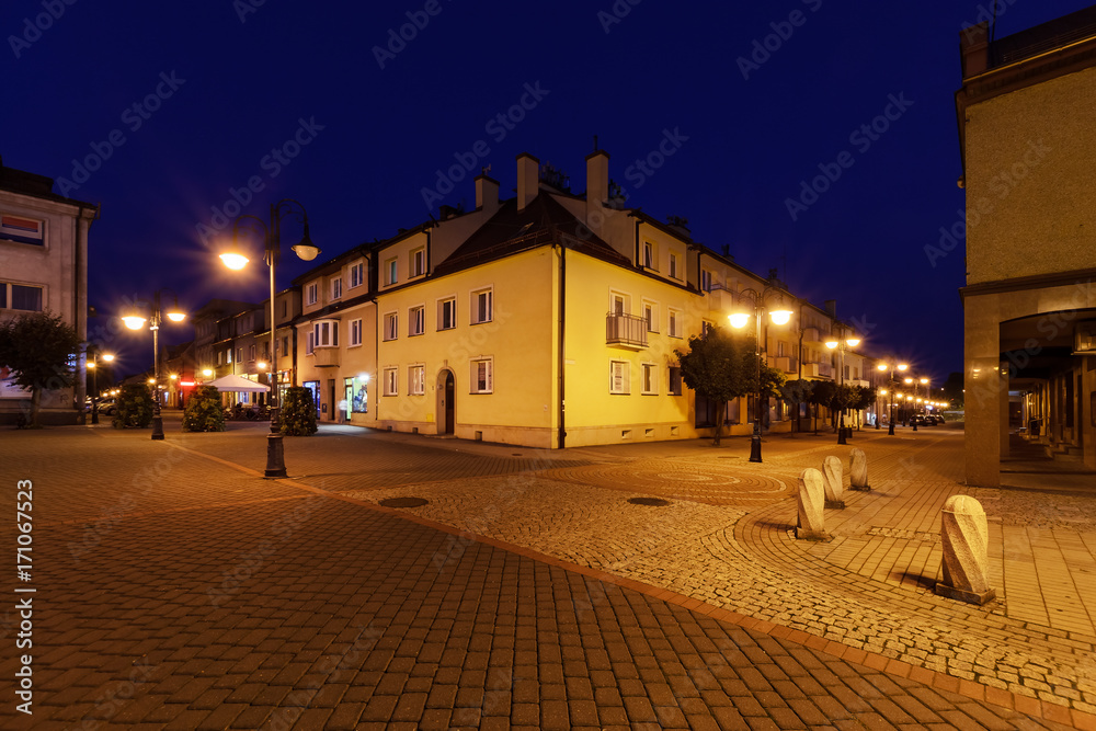 Rynek square in Zory after sunset