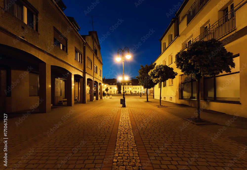 Street in Zory in the evening. Poland