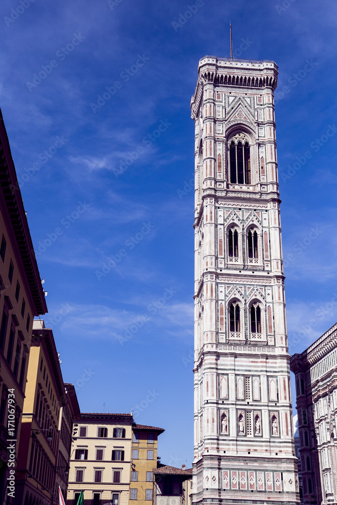 The tower of the Cattedrale di Santa Maria del Fiore (Cathedral of Saint Mary of the Flower) in Florence