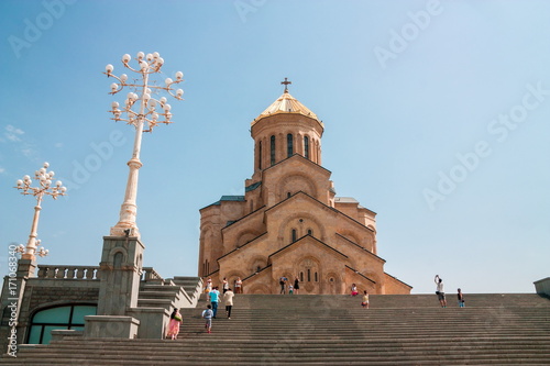 TBILISI, GEORGIA - August 26, 2017: The Holy Trinity Cathedral of Tbilisi .Sameba. Largest cathedral in Caucasus region photo