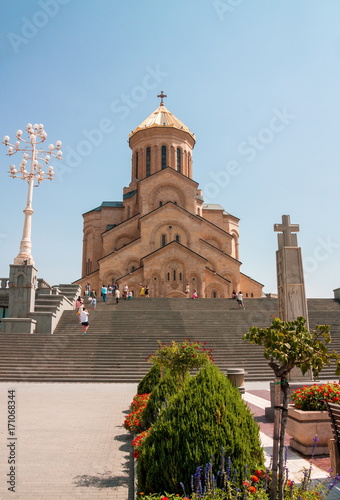 TBILISI, GEORGIA - August 26, 2017: The Holy Trinity Cathedral of Tbilisi .Sameba. Largest cathedral in Caucasus region photo