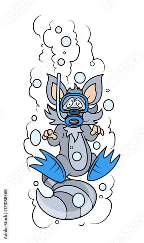 Underwater Swimming Cartoon Raccoon