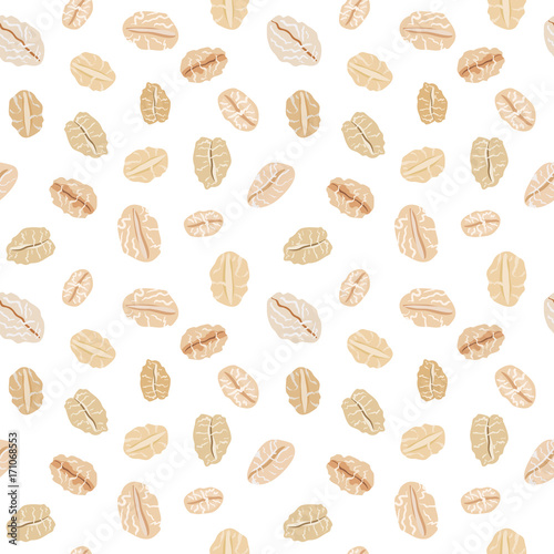 Seamless pattern with oat flakes on white background. Vector seamless pattern, hand drawn illustration. Oat flakes background.