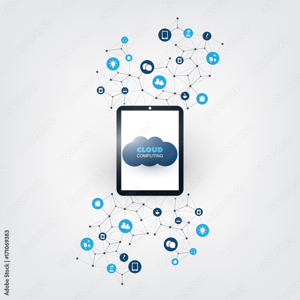 Cloud Computing Design Concept with Icons - Digital Network Connections, Technology Background Cloud Computing Design Concept with Icons - Digital Network Connections, Technology Background