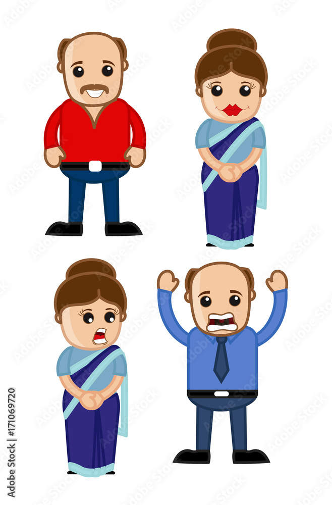 Indian Cartoon Man and Woman Characters Stock Vector | Adobe Stock