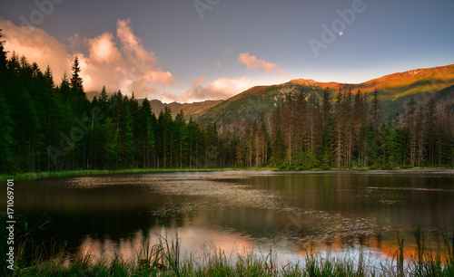 Sunrise in Tatra mountain at Smreczynski Pond