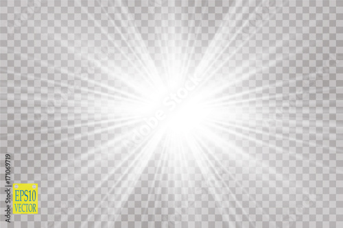 Glow light effect. Starburst with sparkles on transparent background. Vector illustration.