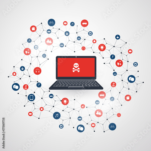 Spreading Malware Infection Causing Damage and Information Loss due to Network Vulnerability - IT Security, Threat Protection, Technology Concept Design -Vector Illustration