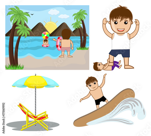 Cartoon Characters and Beach Graphics