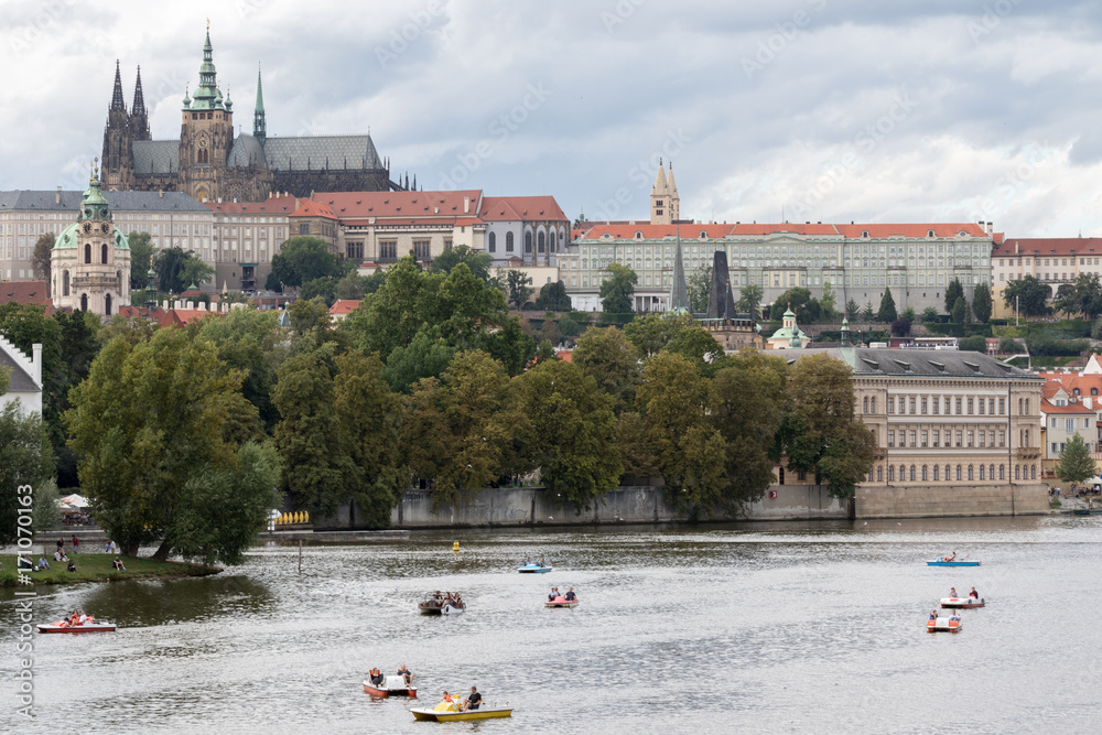Fotografie Prague, Czech Republic - August 18, 2017: panoramic view of Prague Castle, with